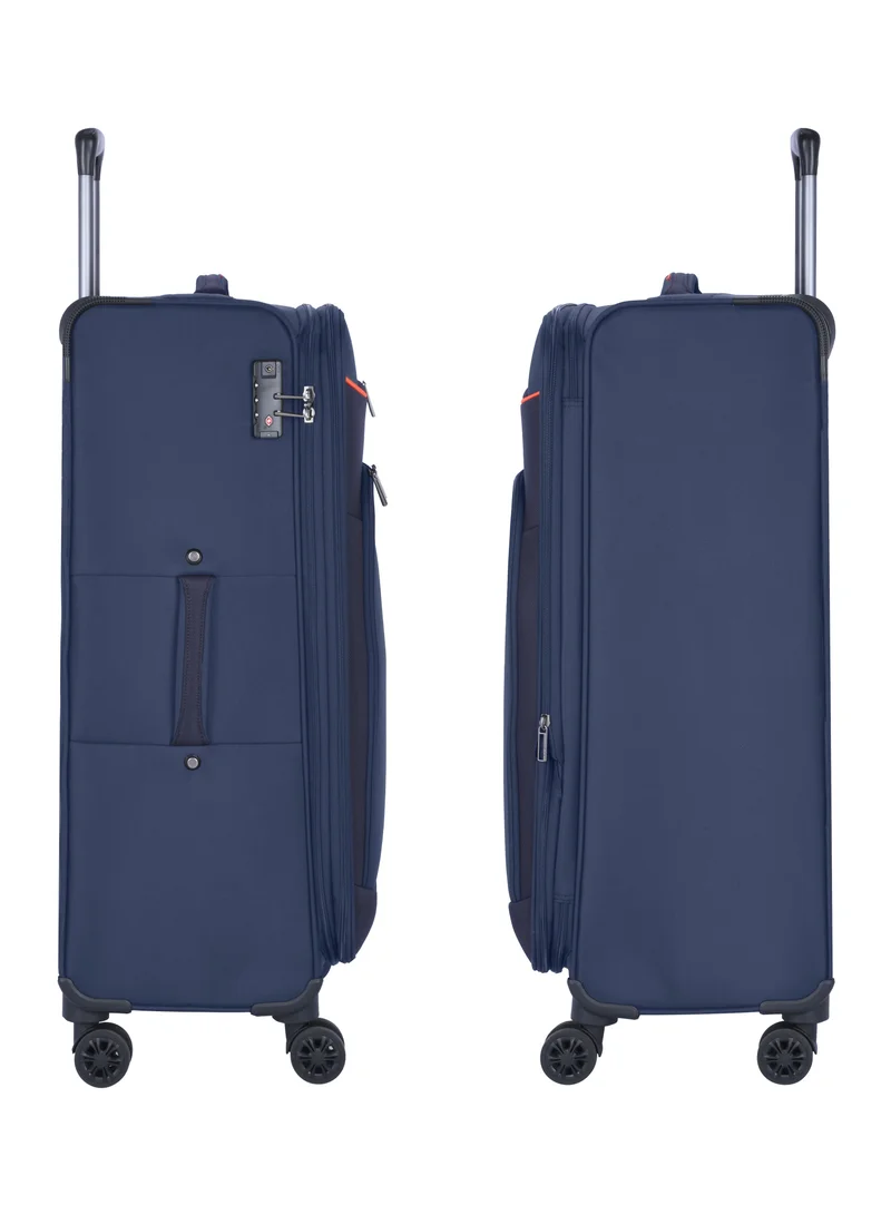 eminent Unisex Soft Travel Bag Medium Luggage Trolley Polyester Lightweight Expandable 4 Double Spinner Wheeled Suitcase with 3 Digit TSA lock E751 Navy Blue