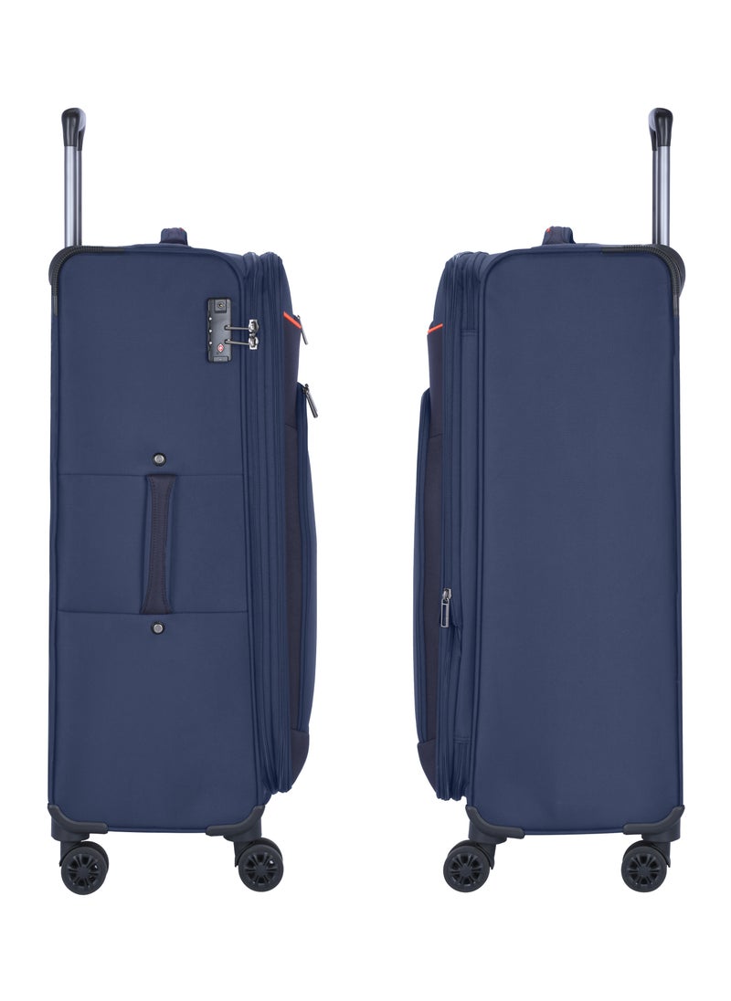 eminent Unisex Soft Travel Bag Medium Luggage Trolley Polyester Lightweight Expandable 4 Double Spinner Wheeled Suitcase with 3 Digit TSA lock E751 Navy Blue  - Image 4