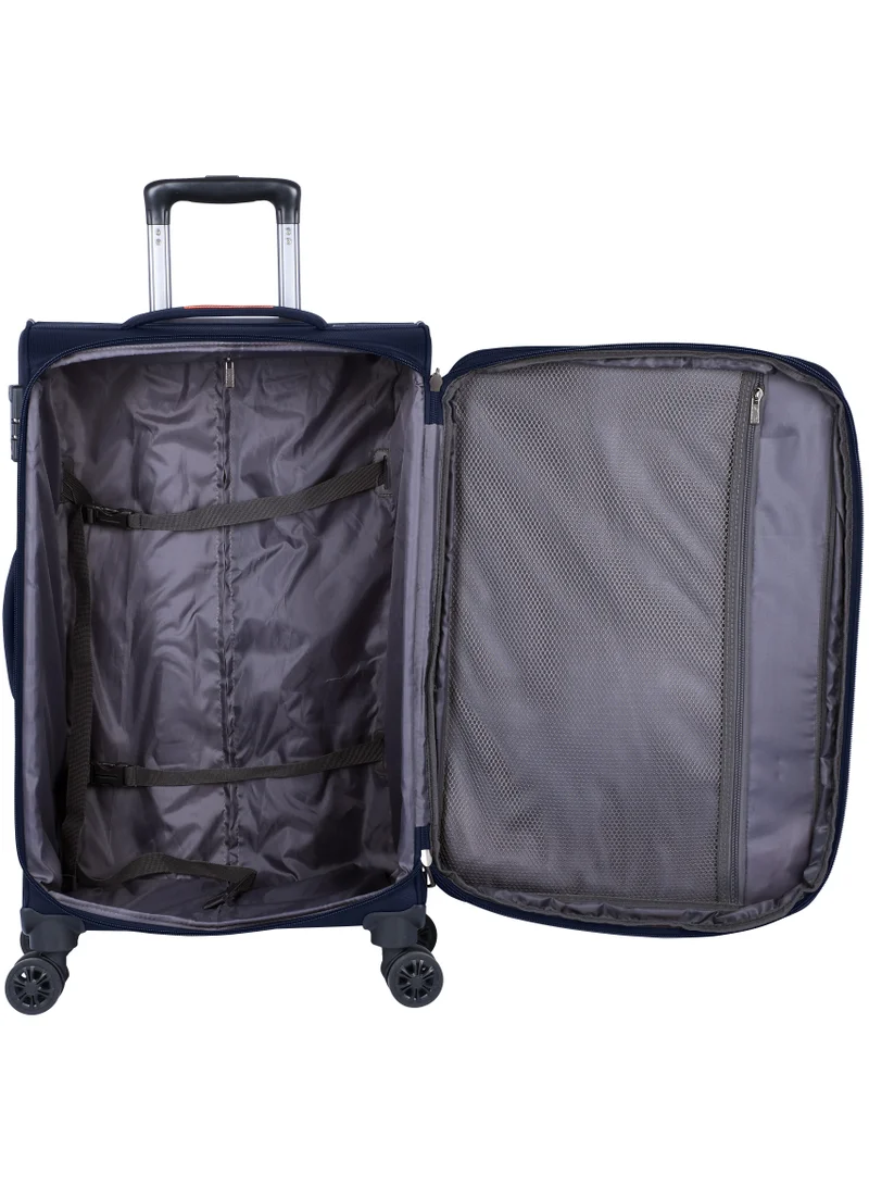 eminent Unisex Soft Travel Bag Medium Luggage Trolley Polyester Lightweight Expandable 4 Double Spinner Wheeled Suitcase with 3 Digit TSA lock E751 Navy Blue