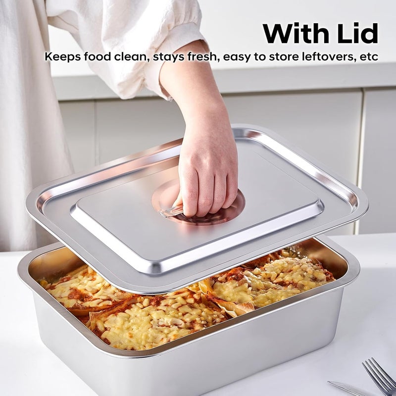 CozyState 4-Piece 4 Inch Extra Deep Lasagna Baking Pan with Lid, 11x14 Inch 7.4QT Large Stainless Steel Nonstick Lasagna Baking Roasting Pans Casserole Dishes for Oven with Lids(M, 2 Pack) - Image 4