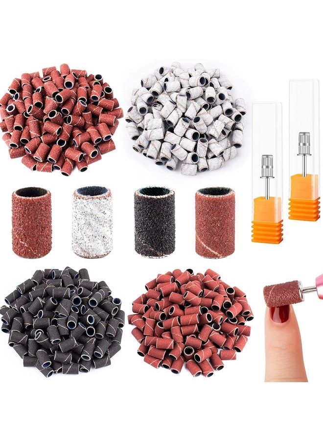 Rolybag Sanding Bands for Nail Drill Nail Sanding Bands Professional Sanding bit Nails 400 Pieces 4 Color Coarse Fine Grit Efile Sand Set 80#120#180#240# 2 Pieces Nail Drill Bits - Image 1