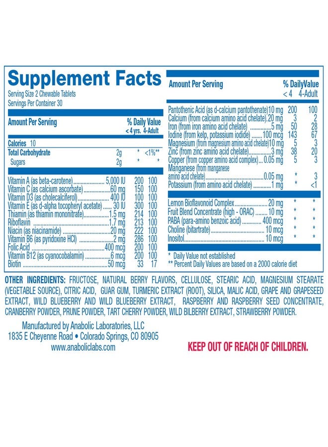 Anabolic Laboratories 25-in-1 Kids Chewable Multivitamin - Clinically Formulated Kids Multivitamin with Iron Magnesium Vitamins A B Complex C D E Antioxidant Rich Fruit Extracts & More - Made in The USA - 1 Month Supply - Image 2