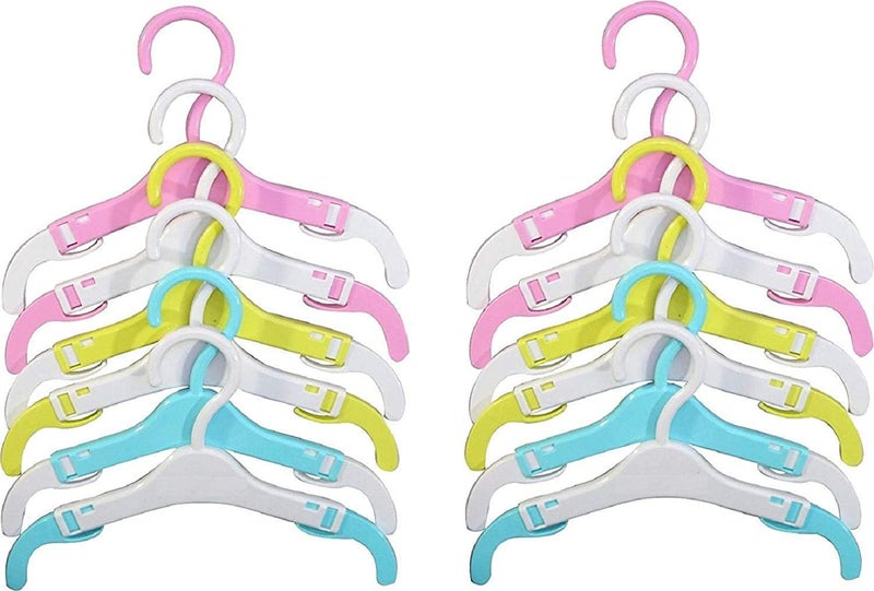 Koochie-Koo Telescopic Adjustable Extendable Anti Slip Plastic Hanger with Hooks For Kids Clothes Wardrobe Rack(Pack of 12, Multicolor) - Image 1
