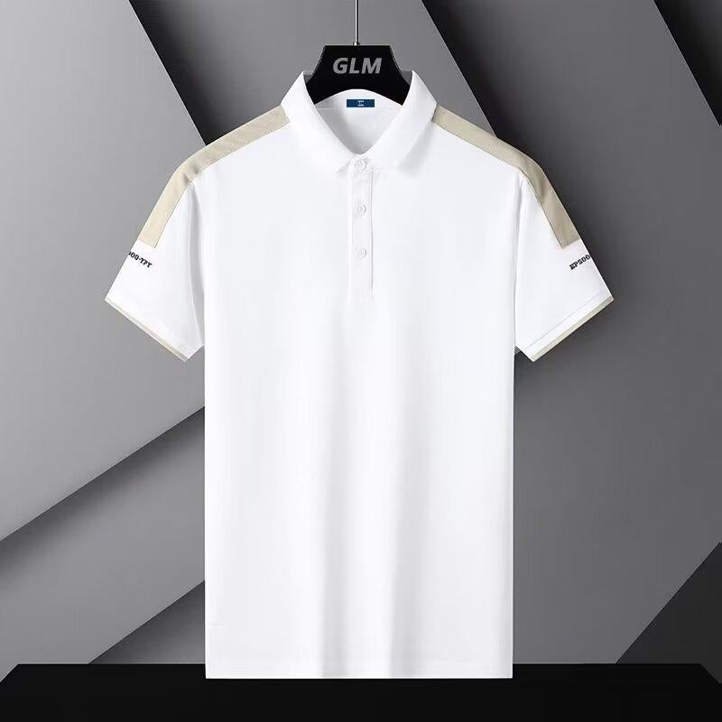 2024 new summer ice silk thin lapel business T-shirt mens short sleeve casual top stitching contrast POLO shirt White - Image 1
