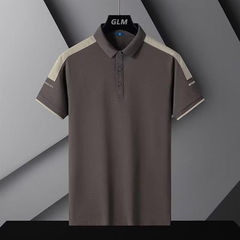 2024 new summer ice silk thin lapel business T-shirt mens short sleeve casual top stitching contrast POLO shirt White - Image 2