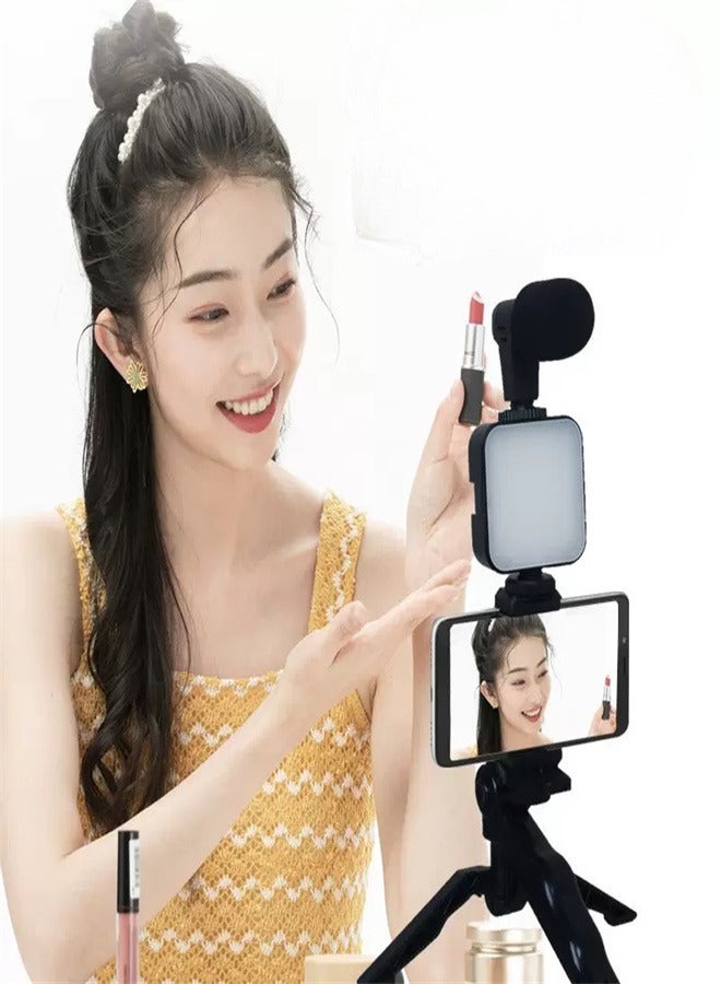 Vlogging Kit LED Video Light Microphone Mobile Phone Holder Hand Grip Mini Tripod Compatible with Smartphones for Live Streaming and Meetings  - Image 2