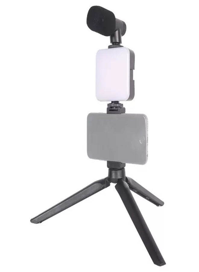 Vlogging Kit LED Video Light Microphone Mobile Phone Holder Hand Grip Mini Tripod Compatible with Smartphones for Live Streaming and Meetings  - Image 4