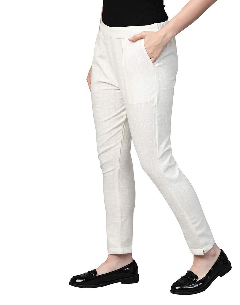 Yash Gallery Women's Plus Size Solid Cotton Slub Ankle Length Trouser Pant (Off White, 4XL) | Fit Type: Regular Fit, Mid Rise - Image 2