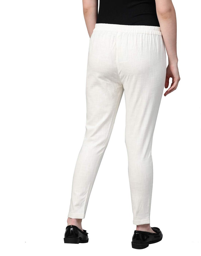 Yash Gallery Women's Plus Size Solid Cotton Slub Ankle Length Trouser Pant (Off White, 4XL) | Fit Type: Regular Fit, Mid Rise - Image 4