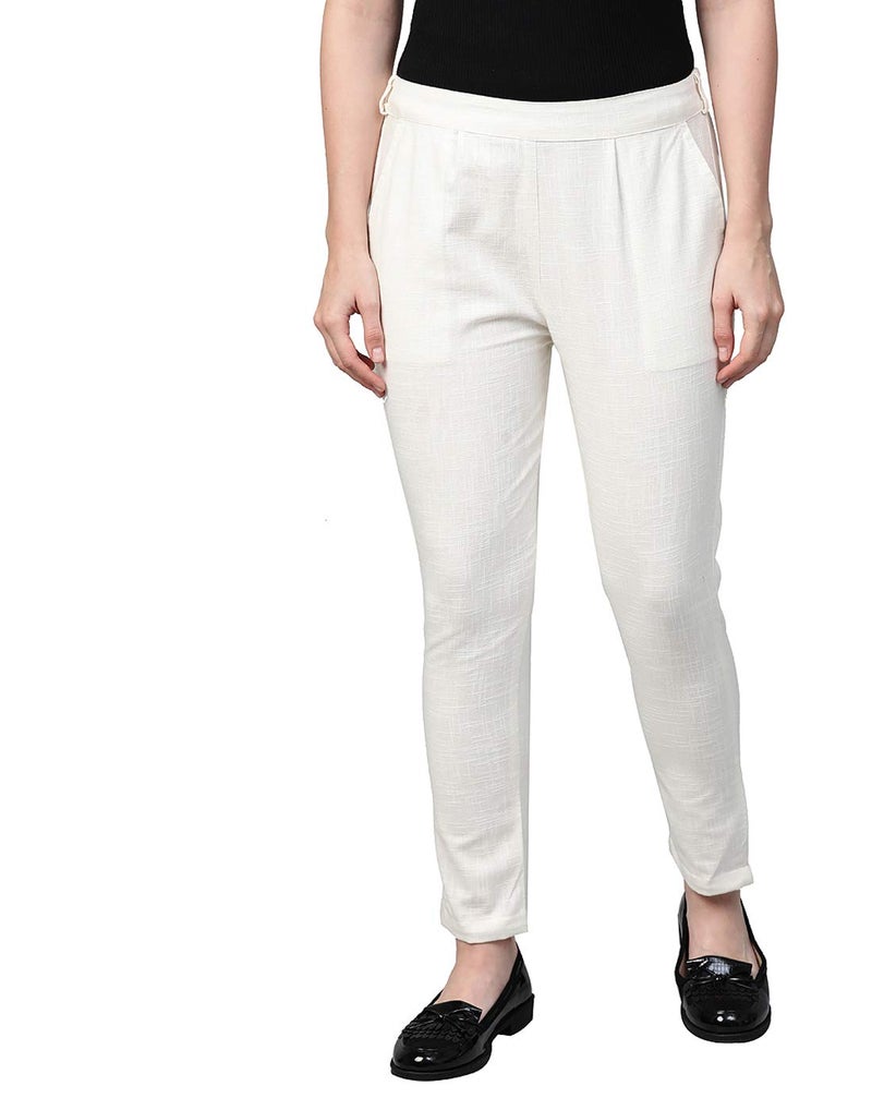 Yash Gallery Women's Plus Size Solid Cotton Slub Ankle Length Trouser Pant (Off White, 4XL) | Fit Type: Regular Fit, Mid Rise - Image 1