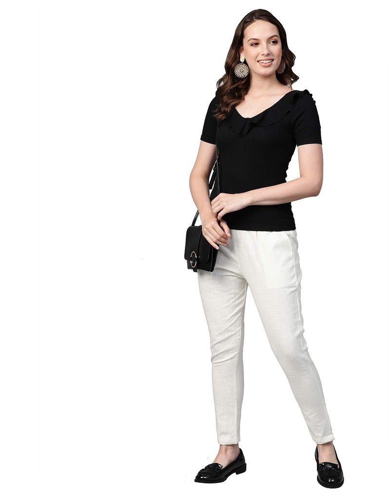 Yash Gallery Women's Plus Size Solid Cotton Slub Ankle Length Trouser Pant (Off White, 4XL) | Fit Type: Regular Fit, Mid Rise - Image 3