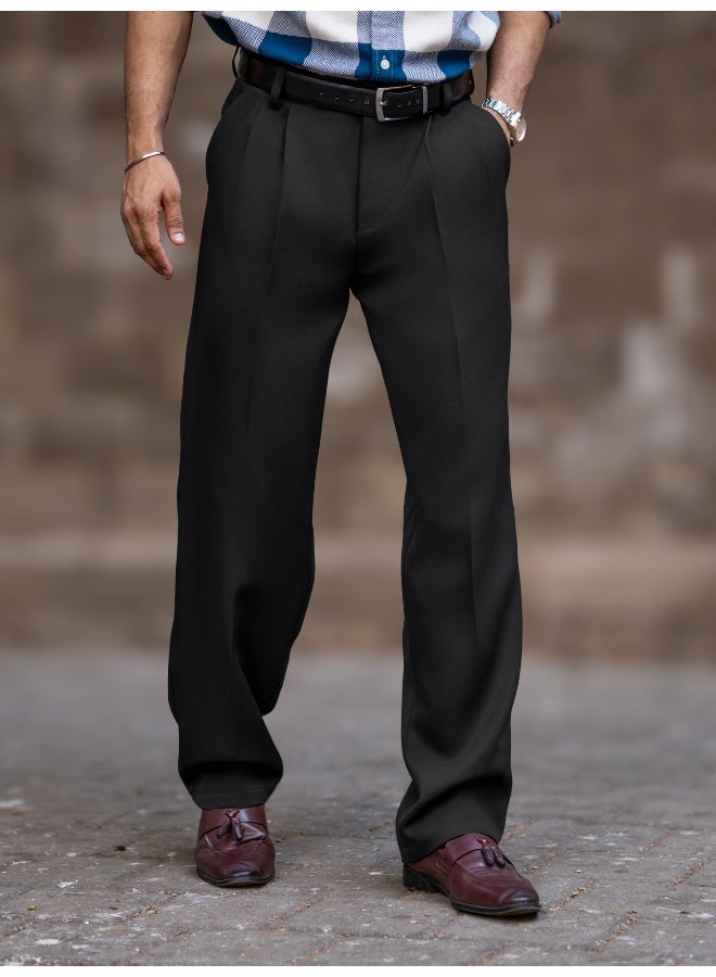 Maniac Maniac Mens Solid Black Woven Fabric Korean Trouser  - Image 1