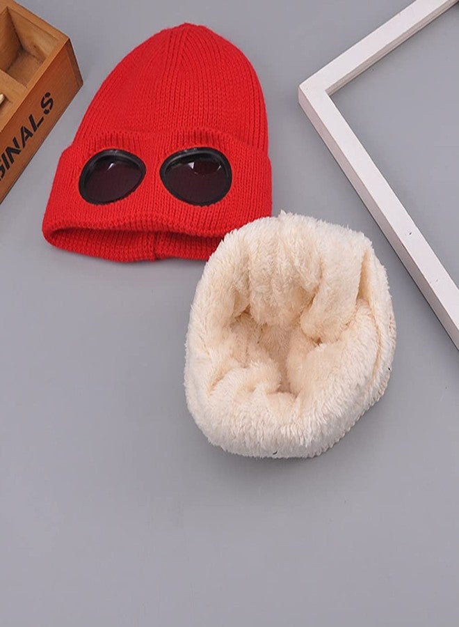TecHong Unisex Knitted Goggles Beanie - Winter Stylish Skull Warm Cap, Outdoor Sports Fashion Fleece Lining Stretchy Hat Coffee - Image 5