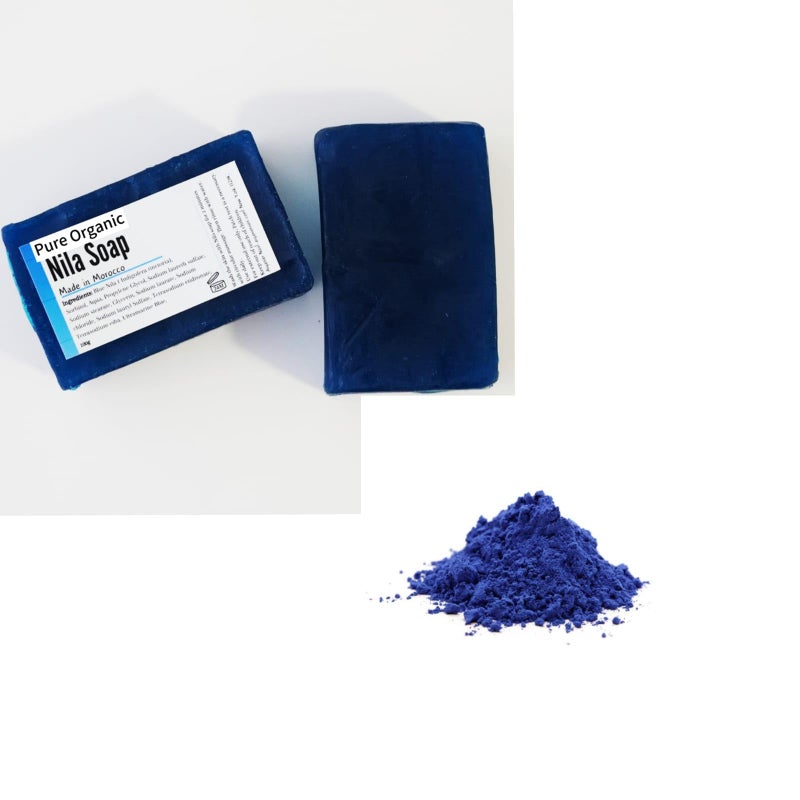 HWC Trading Moroccan Blue Nila Powder 50g & Solid Soap Set – Natural Brightening & Tan Removal – Deep Cleansing & Skin Purifying – For Face & Body – Suitable for All Skin Types - Image 1