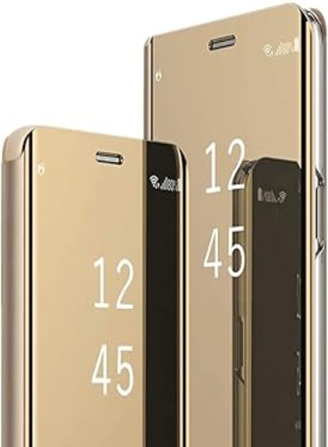 Samsung Galaxy S8 Plus Slim Purse Bag, Multi-Function Removable Magnetic Clamshell Translucent Clear Mirror Sleep Stand Protection S8+ S-View flip Cover Black (Gold, Galaxy S8 Plus) ELMO3EZZ 