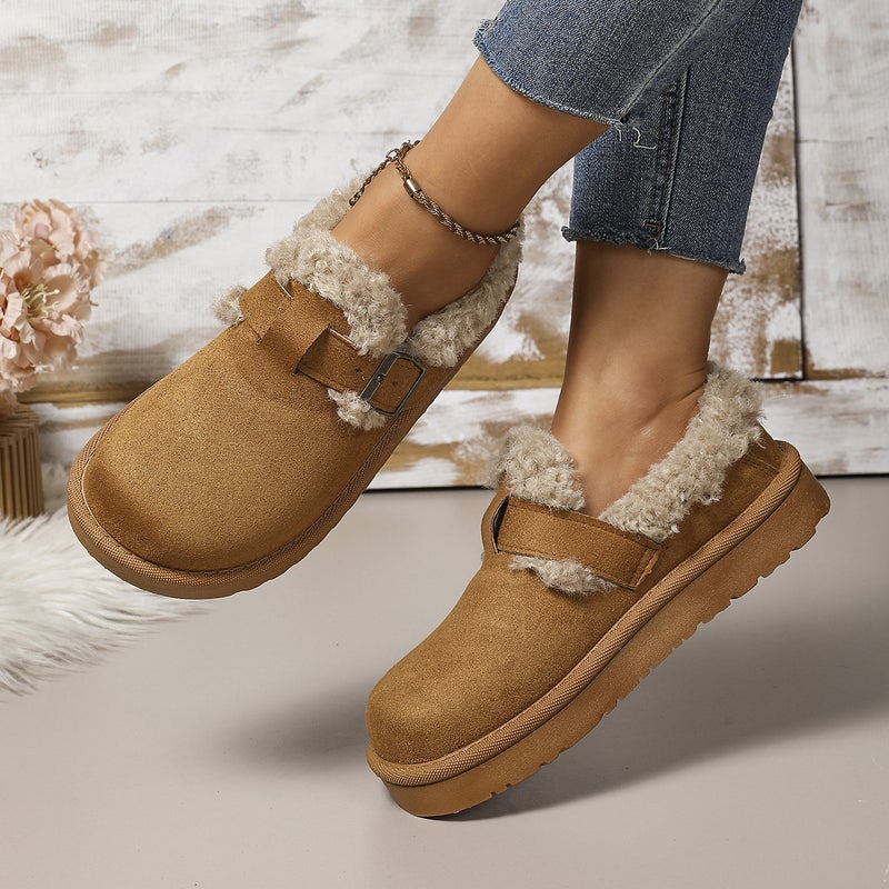 Fashion Thick-Soled Plush Buckle Warm Cotton Shoes Casual Round-Toe Large Size Snow Boots - Image 1