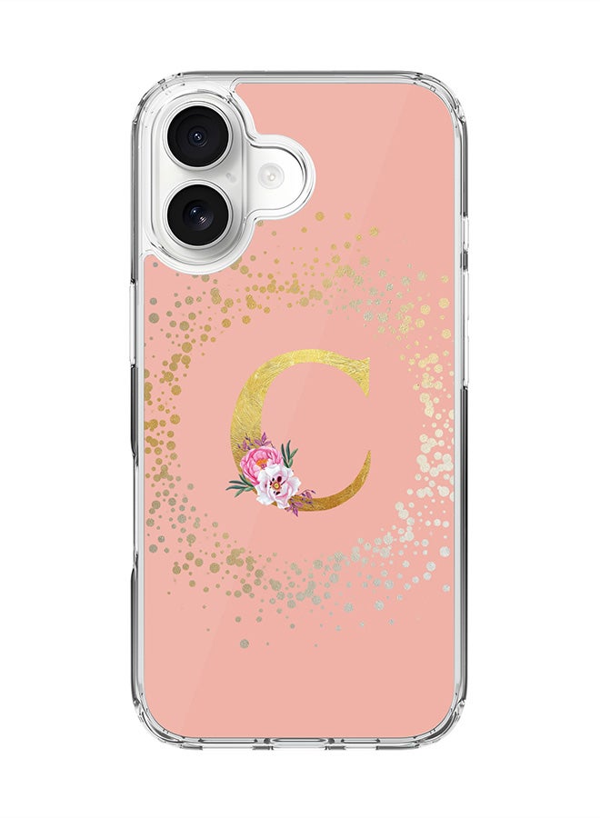 Stylizedd Classic Clear MagSafe Case for iPhone 17 , Hybrid Soft Case Flexible Edges Anti Drop TPU PC Gel Thin Transparent Cover [ Designed for iPhone 17 ] - Custom Monogram Initial Letter Floral Pattern Alphabet - C  (Rose Pink )