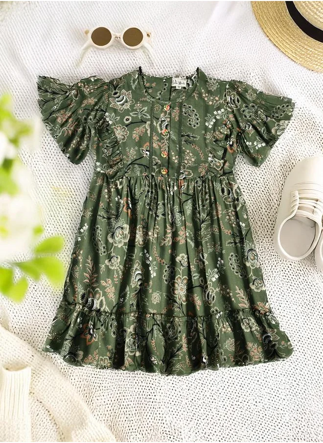 بيلا مودا Bella Moda Floral Print Short SleeveÂ Cotton Dress with Ruffle Trim