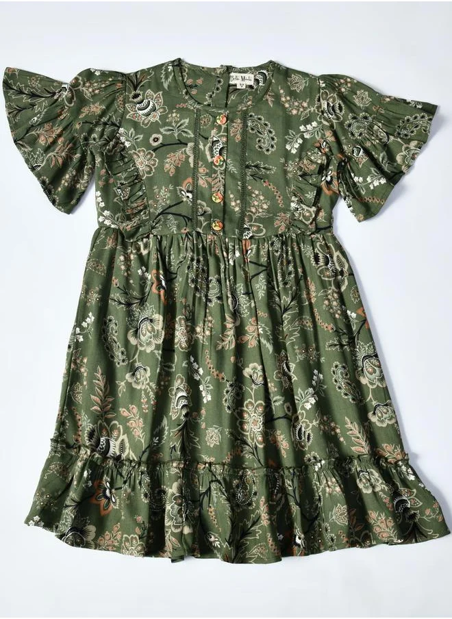 بيلا مودا Bella Moda Floral Print Short SleeveÂ Cotton Dress with Ruffle Trim