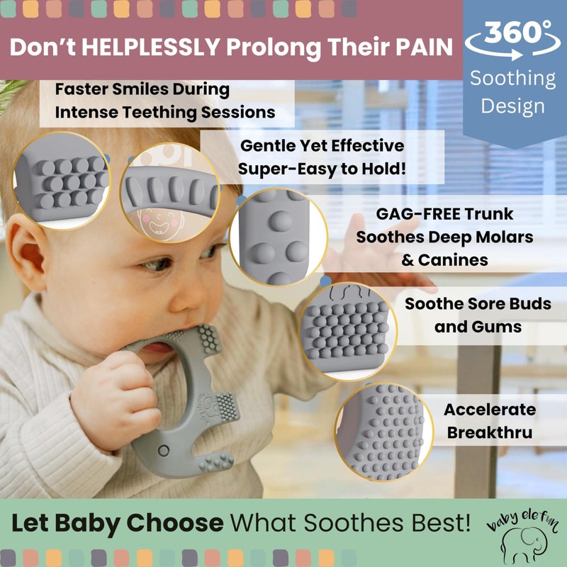 baby elefun Teething Toys for Babies Age 0 to 6 Months - Baby Elefun 5X Pain Relief Smart Teether - Zero Developmental Delay Silicone Baby Teething Toy Ring - Cute Infant Shower Gift Chew Toy for Babies - Image 3