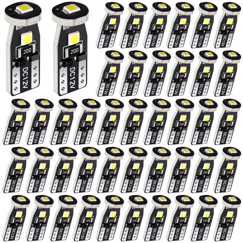 50 قطعة لمبات LED T10 194 للسيارات لمبات LED داخلية استبدال لمبات للسيارة لمبات ضوء القبة خريطة باب ضوء الترحيب ضوء لوحة الترخيص