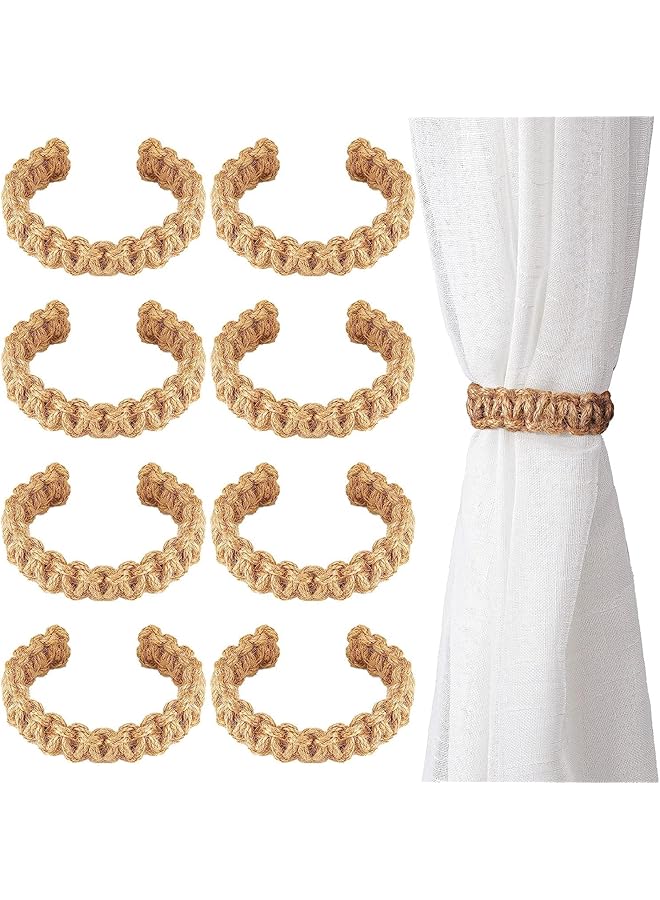 Green Tiger Braided Adjustable Curtain Holdbacks, Flexible Rope Curtain Tie Farmhouse Rustic Design, Handmade Curtain Tiebacks for Home Decorations, 8 Pack - Image 1