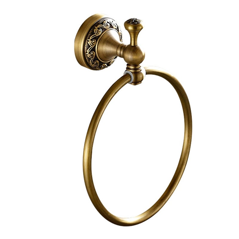 Leyden Brass Towel Ring Antique Retro Round Towel Holder Wall Mounted Bath Hand Towel Rack Rail Bathroom Hardware Classical Ancient Wave Pattern Base