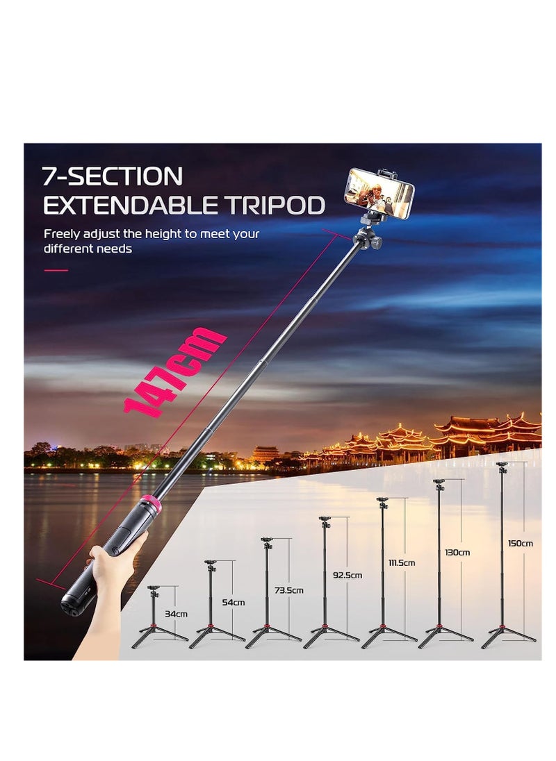 Ulanzi - Extendable Phone Tripod, 150cm Selfie Stick Phone Vlog Tripod Stand with 2 in 1 Phone Clip, 360° Ball Head Camera Tripod for iPhone Sony Canon Action Camera, Lightweight for Travel - Image 1