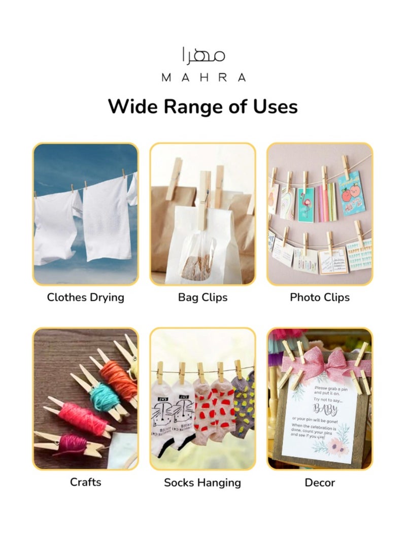 42-Piece Set | Laundry Drying Kit | 40 Wooden Clothespins with 2 Silver Polypropylene Lines (10m) | Sturdy Natural Wood Laundry Clips & Clotheslines for Indoor and Outdoor Drying, Craft Projects, and more