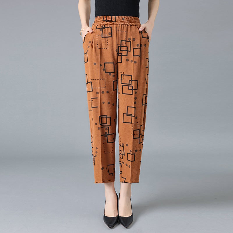 Summer Cotton Harem Pants for Mature Women Orange