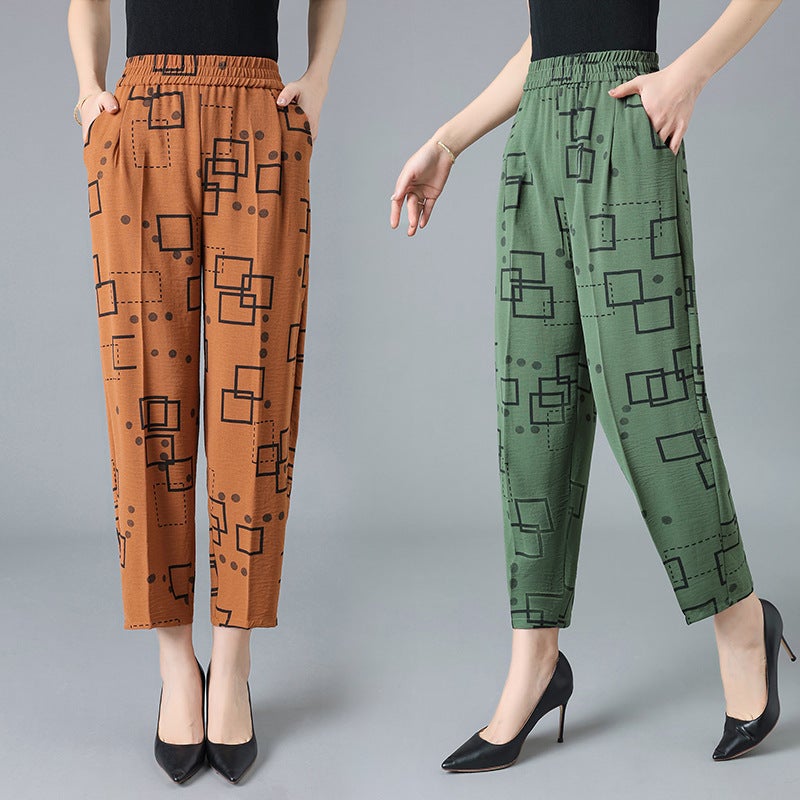 Summer Cotton Harem Pants for Mature Women Orange