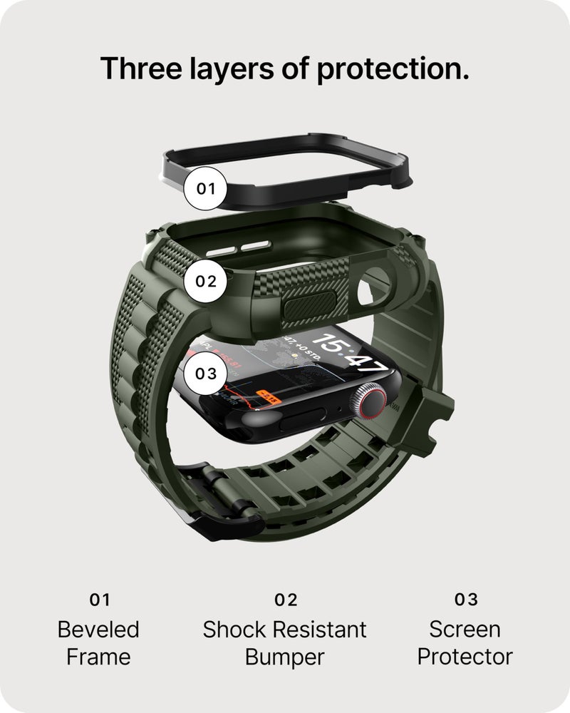Fullmosa Compatible with Apple Watch Bands 49mm Rugged Apple Watch Strap Ultra with Bumper Case & Screen Protector for Men Women, Army Green - Image 4