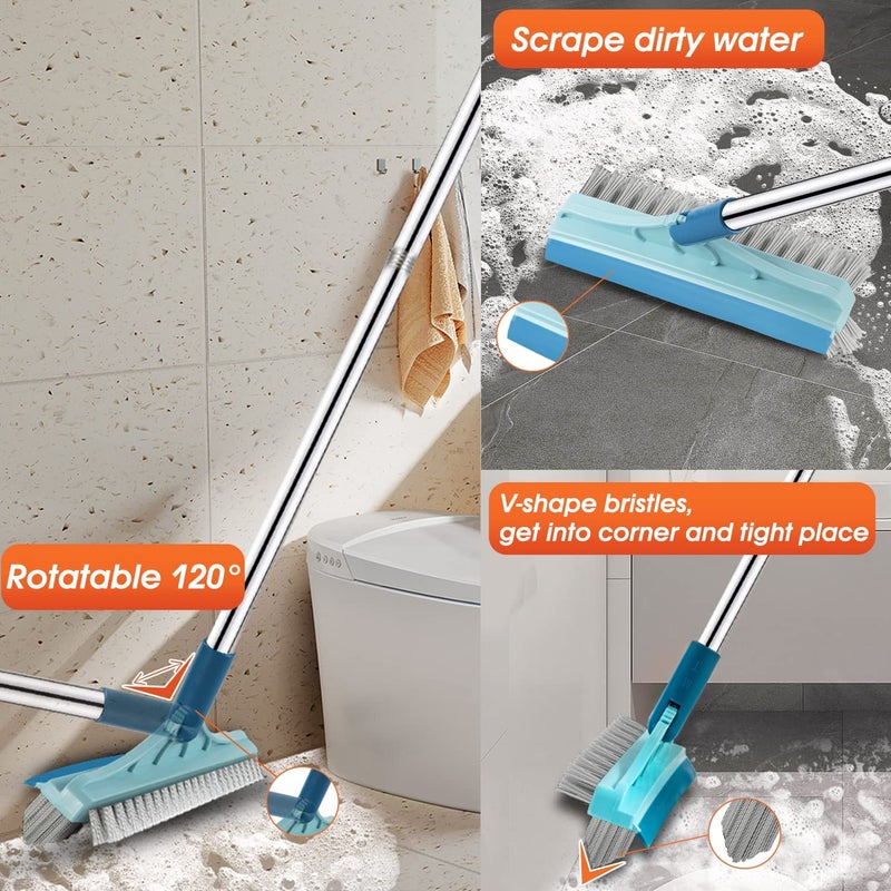 Zorzel Bathroom Cleaning Brush with Wiper 3 in 1 Tiles Cleaning Brush Floor Scrub with Long Handle 120 Rotate Bathroom Floor Cleaning Brush Home Kitchen Cleaning Accessories Multicolor - Image 4