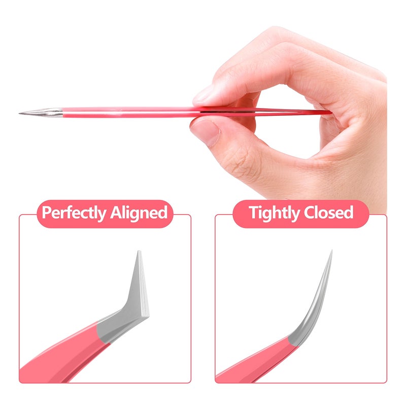 VEYES INC Lash Tweezers for Eyelash Extensions,High Precision Tweezers Kit Contains Isolation,Curved and Volume Lash Tweezers (3pcs) Pink - Image 3