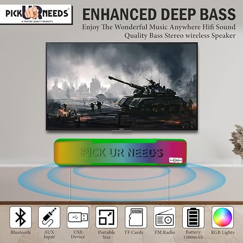 Pick Ur Needs Portable Bluetooth Wireless Home TV Soundbar with Mobile Stand & Multicolor Light Bass Stereo Speaker (Green) - Image 3