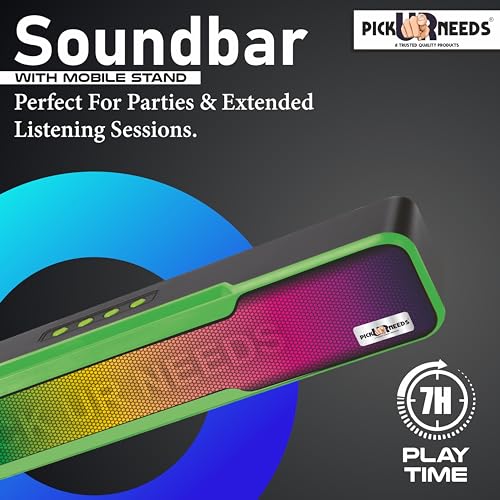 Pick Ur Needs Portable Bluetooth Wireless Home TV Soundbar with Mobile Stand & Multicolor Light Bass Stereo Speaker (Green) - Image 2