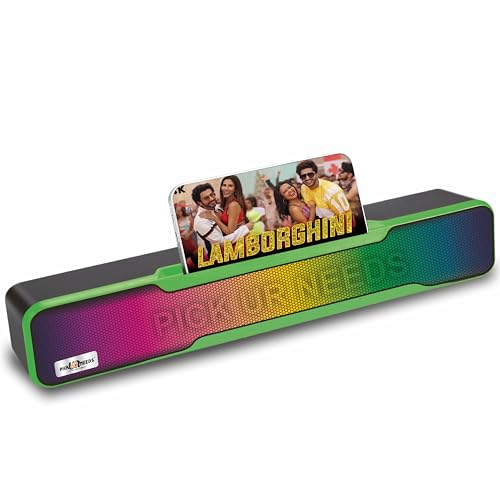 Pick Ur Needs Portable Bluetooth Wireless Home TV Soundbar with Mobile Stand & Multicolor Light Bass Stereo Speaker (Green) - Image 1