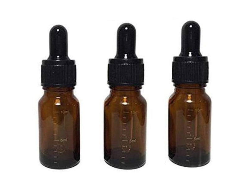 3 Pcs 10ml 0.34oz Empty Refillable Amber Glass Graduated Dropper Bottle Essential Oil Cosmetics Elite Fluid Container Jar Pot Holder with Glass Pipette Dropper