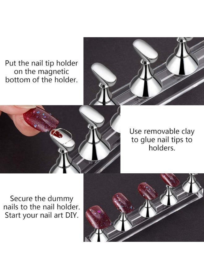 Nail Art Acrylic Practice Base with Transparent Wave-Shaped Nail Tips Display Stand and Thickened Nail Art Chips Holder - Image 2