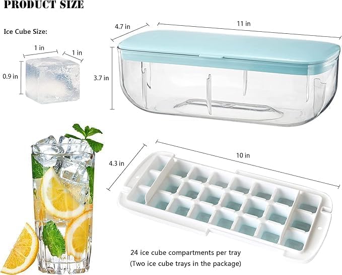 Caltero Silicone Freezer Ice Cube Tray Double Layer 48 Compartment with Lid and Storage Bin Easy Release Ice Container with Scoop for Cocktail Whisky Coffee Blue2024 - Image 2