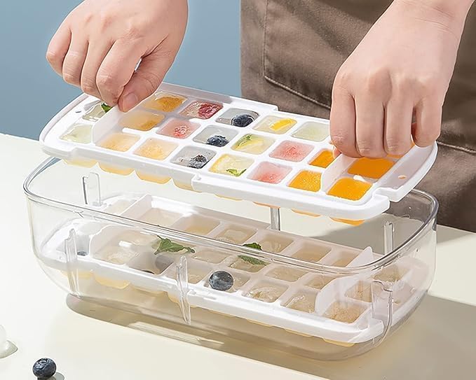 Caltero Silicone Freezer Ice Cube Tray Double Layer 48 Compartment with Lid and Storage Bin Easy Release Ice Container with Scoop for Cocktail Whisky Coffee Blue2024 - Image 4