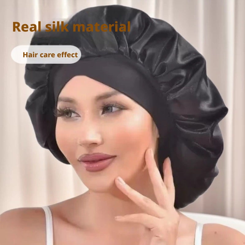 100% Mulberry Silk Sleep Cap for Women, Wide Brim Hair Bonnet, Soft Breathable Maternity Cap - Image 3