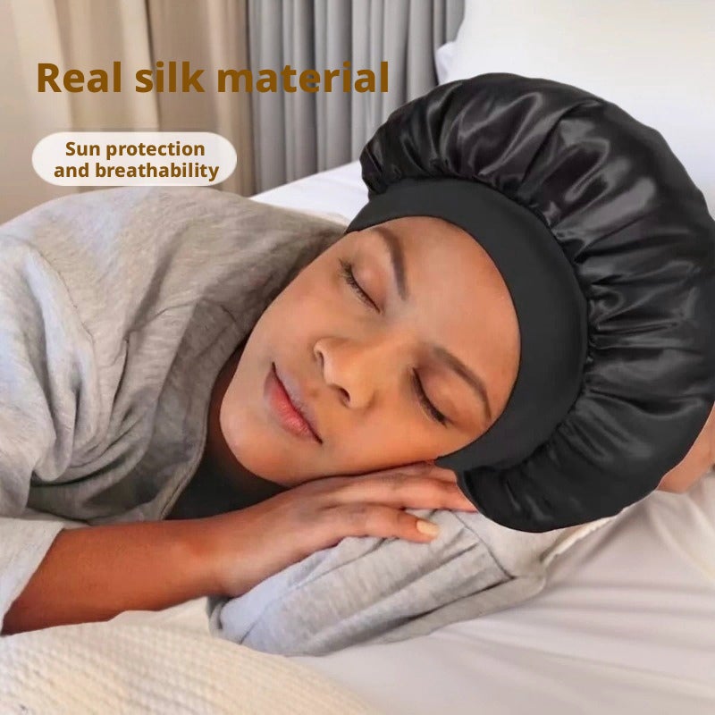 100% Mulberry Silk Sleep Cap for Women, Wide Brim Hair Bonnet, Soft Breathable Maternity Cap - Image 4