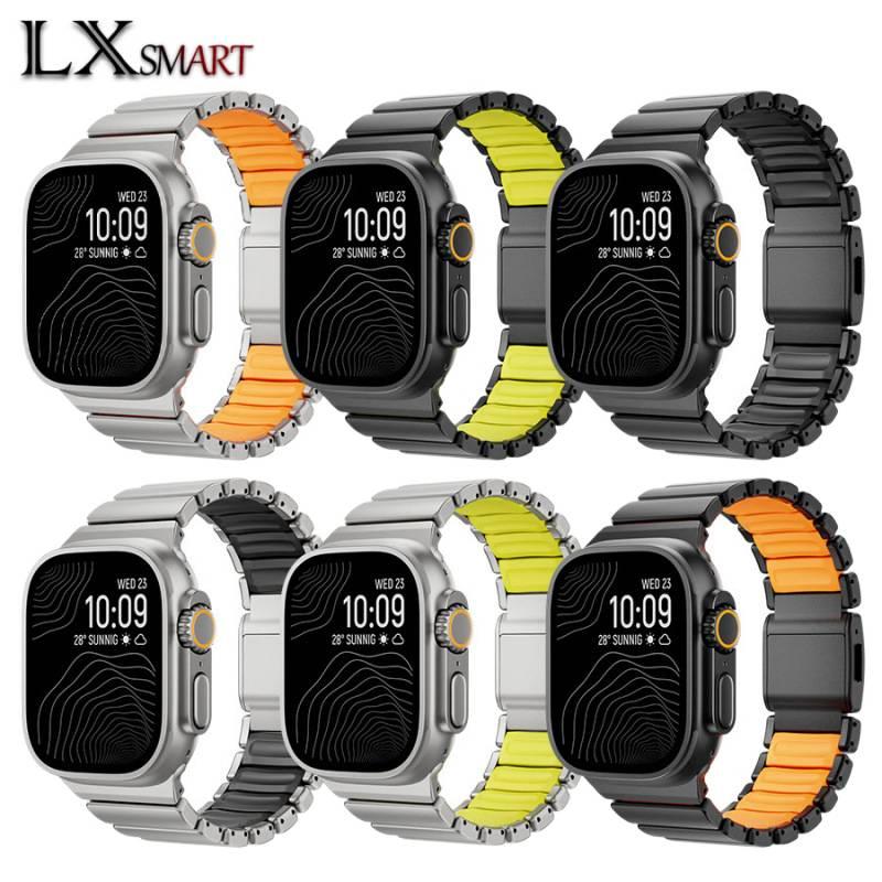 سوار ساعة ذكية باللون أخضر قابل للتعديل سوار معدني من الستانلس ستيل متوافق مع Apple Watch 42/44/45/49mm بملاءمة قابلة للتعديل وحزام بديل بتصميم معدني أنيق - Image 3