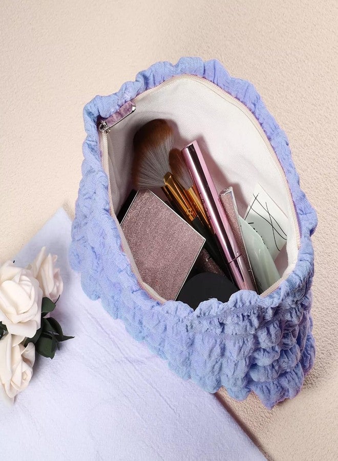وير سليم حقائب يد صغيرة من القطن الفقاعي من Wearslim®، حقيبة صغيرة بسحاب لمستحضرات التجميل، حقيبة مكياج محمولة متعددة الاستخدامات، حقيبة صغيرة لإكسسوارات السفر - أزرق - Image 4