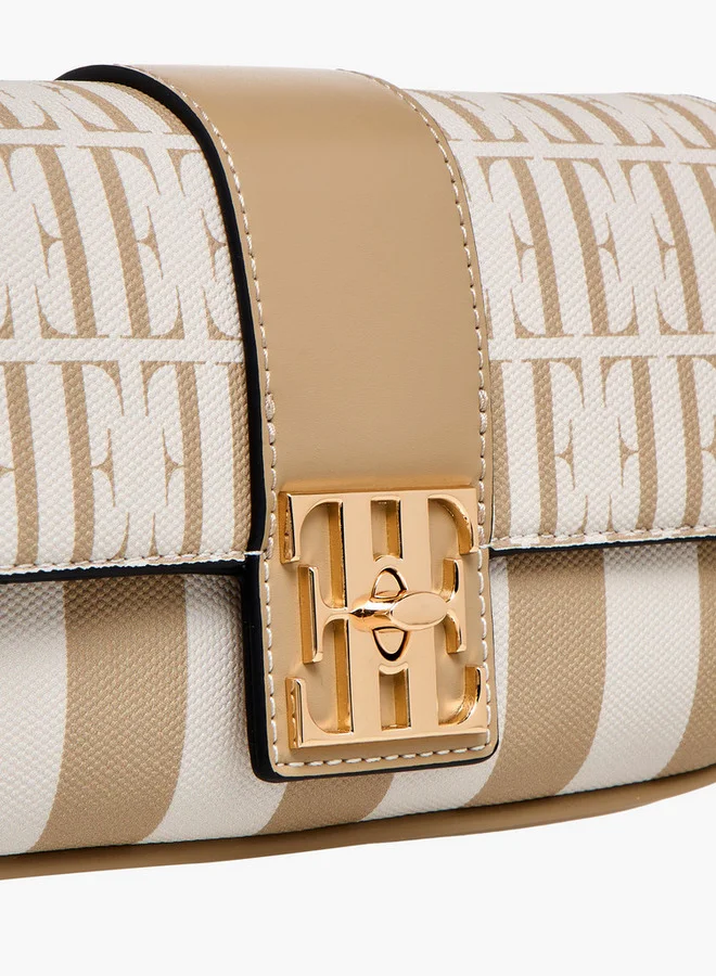 ELLE Monogram Print Crossbody Bag with Chain Strap and Twist Lock Closure