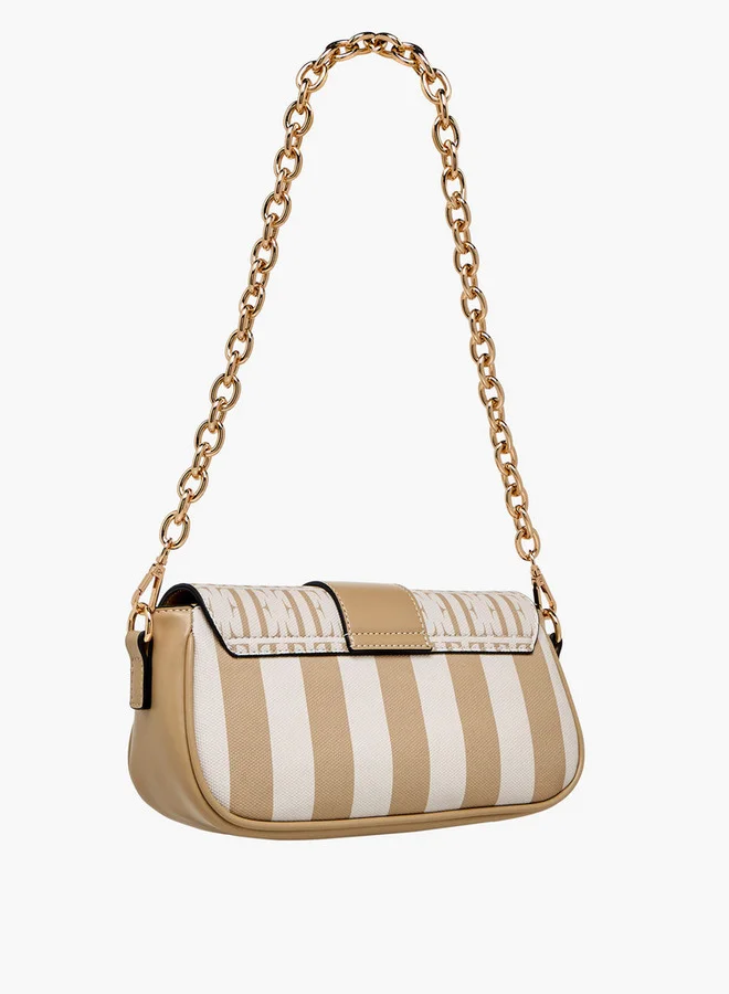 ELLE Monogram Print Crossbody Bag with Chain Strap and Twist Lock Closure