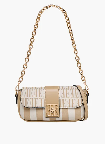 ELLE Monogram Print Crossbody Bag with Chain Strap and Twist Lock Closure