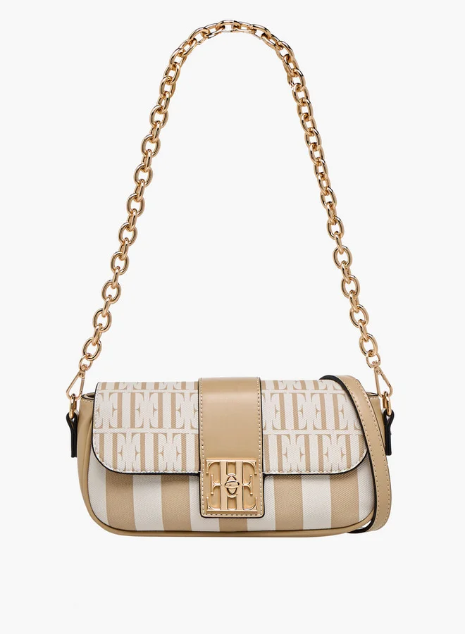 ELLE Monogram Print Crossbody Bag with Chain Strap and Twist Lock Closure
