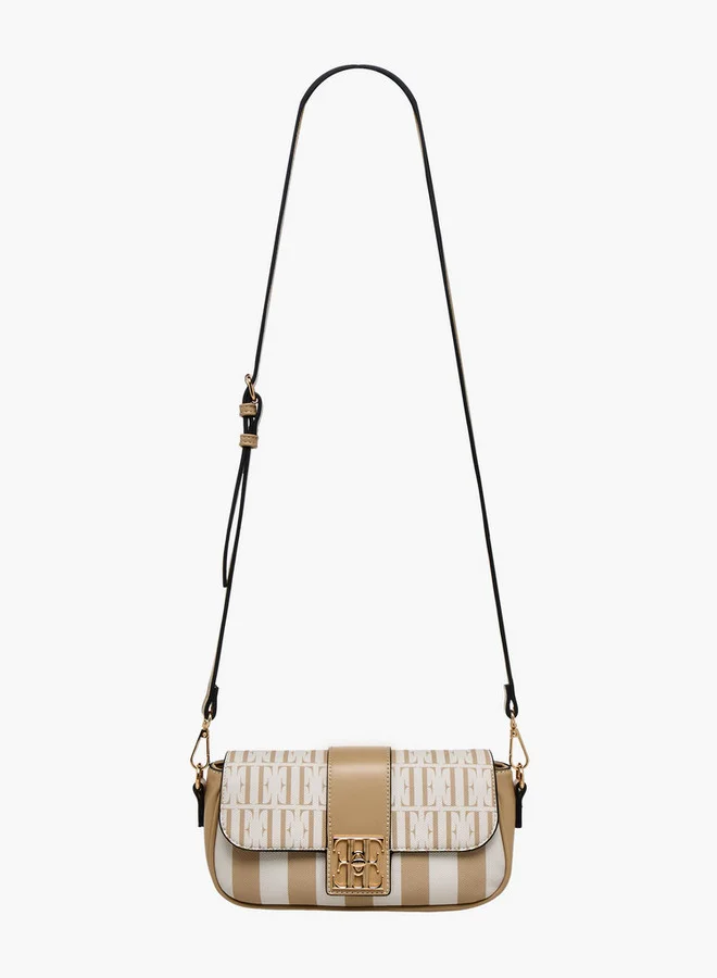 ELLE Monogram Print Crossbody Bag with Chain Strap and Twist Lock Closure